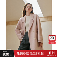 范思藍恩鉆石立裁系列設計感駱駝絨羊毛大衣女復古雙排扣毛呢外套 泡沫粉 S