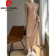 皮爾卡丹（pierre cardin）半高領(lǐng)打底內搭針織連衣裙女秋冬裝新款氣質(zhì)顯瘦超長(cháng)款毛衣裙長(cháng)裙 黃駝色今年流行的輕奢品牌 S