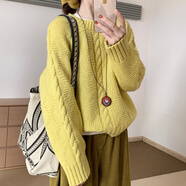 粗線(xiàn)毛衣女話(huà)里甜美氣質(zhì)麻花套頭毛衣2025秋季新款韓版休閑寬松慵 黃色 均碼