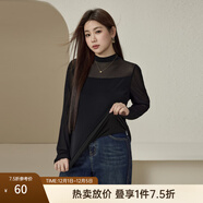 纖莉秀【云感網(wǎng)紗半高領(lǐng)百搭打底針織衫】大碼女裝胖mm2025冬新款5326 黑色-半高領(lǐng)【加絨款】 3XL