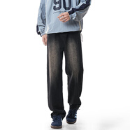 頂峰保羅（Dingfengbaoluo）水洗復古牛仔褲男士秋季保暖加絨加厚寬松休閑長(cháng)褲子74煙黑2XL