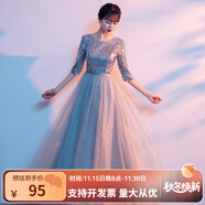 大合唱演出服女長(cháng)裙新款成人舞臺表演服裝合唱團朗誦比賽禮服裙子 銀灰色 4XL