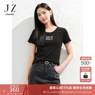 玖姿·安娜蔻氣質(zhì)miu風(fēng)手工釘鉆正肩H型短袖T恤女2025夏季新款 素黑 M