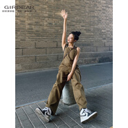 哥弟（GIRDEAR）時(shí)尚經(jīng)典美式復古街頭潮流寬松工裝背帶褲1100471 卡其色 XS （1碼）