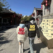 韓潮襲人（HAN CHAO XI REN）美式街頭植絨刺繡棉服女潮牌情侶2025冬季加厚保暖面包服棉衣外套 男黑色+女杏色【刺繡貼布款】 M