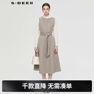 S.DEER圣迪奧女裝OL風(fēng)圓領(lǐng)收腰毛呢無(wú)袖連衣裙S244Z1203 淺紅棕/49 S/160