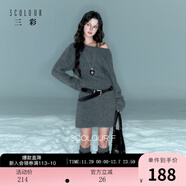 三彩獨醒2025冬季新款圓領(lǐng)針織連衣裙長(cháng)袖小A短裙打底慵懶F 深邃灰 XL 170/92A