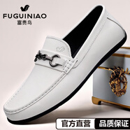 富貴鳥(niǎo)男鞋秋季新款真皮透氣軟底商務(wù)休閑皮鞋時(shí)尚百搭英倫風(fēng)白色豆豆鞋 白色 玉林FG2188 37 (235mm)