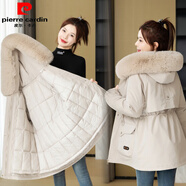 皮爾卡丹可拆卸內膽派克服女中長(cháng)款2025新款棉服冬季棉衣棉襖加厚冬天外套 白色 M 建議90-110斤