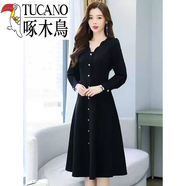 啄木鳥(niǎo)（TUCANO）春秋冬中長(cháng)款襯衫連衣裙顯瘦遮肚子減齡大碼女裝胖妹妹300斤裙子 黑色 L (105-115斤)