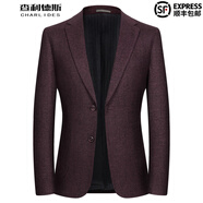 查利德斯輕奢韓版羊毛西服男秋冬新款保暖舒適商務(wù)休閑免燙小西裝外套男 2809深棗紅【抗皺免燙款】 XL 180碼/50【建議141-154斤穿】