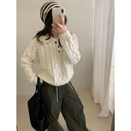 LNGA LANDGRE感慵懶粗針麻花毛衣女秋冬韓國圓領(lǐng)常規針織衫套頭上衣 米白色 均碼