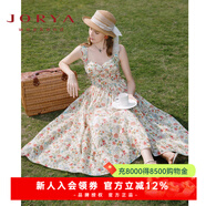 卓雅周末（JORYA weekend）吊帶連衣裙丨24夏新款桃心領(lǐng)蝴蝶結氣質(zhì)高級法式碎花長(cháng)裙 帝國黃色 M