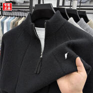 POLO SPORT保羅男士羊毛衫冬季新款加厚半拉鏈針織衫立領(lǐng)毛衣男 黑色【綿羊毛】 XL 【適合130-150斤】