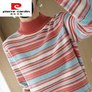 皮爾卡丹（pierre cardin） 品牌針織衫女秋新款半高領(lǐng)寬松大尺碼條紋針織毛衣打底衫 西瓜紅 XL 120-130斤