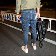 藝沃服飾深藍色小腳微跨九分牛仔褲韓版簡(jiǎn)約彈力鉛筆褲新款百搭錐形褲男潮 深藍色 30 30