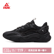 匹克（PEAK）板鞋透氣女鞋極厚底增高休閑跑步鞋媽媽鞋健步通勤鞋平底小白鞋 黑色 35