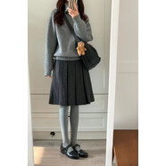 灰色毛呢短裙秋冬新款胖妹妹mm遮胯顯瘦半身裙小個(gè)子a字百褶中裙 灰色毛呢 中裙 送腰帶 S  【建議85-100斤】