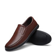 LAOTOU老人頭皮鞋男商務(wù)休閑真皮軟面皮秋冬季男士加絨豆豆鞋軟底爸爸鞋 棕色單鞋H92071 38 老人頭企業(yè)店