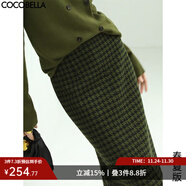 COCOBELLA預售[苔蘚綠]細閃銀蔥千鳥(niǎo)格羊毛半身裙女秋冬毛呢筒裙HS87 HS87B春版 S