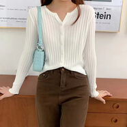 軟糯針織開(kāi)衫女秋冬短款高腰外搭顯瘦圓領(lǐng)外套長(cháng)袖毛衣上衣潮 白色 均碼