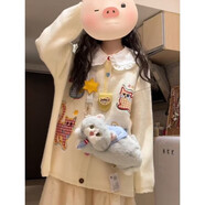 學(xué)院風(fēng)減齡刺繡貓咪針織開(kāi)衫設計感寬松毛衣外套日系秋冬新款套裝 娃娃領(lǐng)襯衫 S