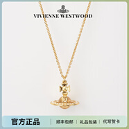 薇薇安·威斯特伍德（Vivienne Westwood）西太后項鏈女輕奢土星吊墜鎖骨鏈高級感飛碟毛衣鏈送女友生日禮物 中號-金色鉚釘飛行土星項鏈