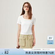 范思藍恩范思藍恩紅色旺中女基礎正肩短袖t恤夏季2024新款方領(lǐng)上衣12797 白色-U領(lǐng) XS