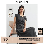 迪賽尼斯（DESIGNICE）2025年夏季新款通勤氣質(zhì)優(yōu)雅深灰長(cháng)裙顯瘦收腰短袖連衣裙 深灰 M