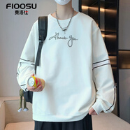 費洛仕2025春秋長(cháng)袖t恤男韓版修身潮流打底衫男士寬松衛衣套頭體恤刺繡 小貝1805白色 2XL （140-155斤）