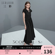 三彩2024夏季新款純棉小黑裙設計感V領(lǐng)連衣裙不對稱(chēng)長(cháng)裙極簡(jiǎn)風(fēng)女 烏黑色 S 155/80A