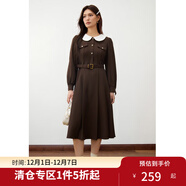 獨束大碼娃娃領(lǐng)簡(jiǎn)約復古連衣裙女2024冬新款微胖mm中長(cháng)款氣質(zhì)裙子 青驪棕 L (尺碼：2)