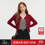 范思藍(lán)恩撞色拼接針織開衫女秋2024新款蝴蝶結(jié)刺繡減齡上衣13122 蕉紅色 M