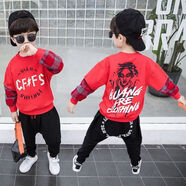 森林傳說(shuō)男童套裝春秋裝2022新款兒童套裝中小童帥氣時(shí)尚運動(dòng)兩件套韓版潮 哈倫褲套裝紅色 120 建議身高105-115厘米