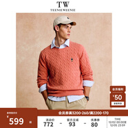 Teenie Weenie小熊男裝秋冬針織衫圓領(lǐng)絞花毛衣男女同款毛衣多巴胺穿搭秋裝羊毛 珊瑚紅 2XL