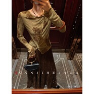 三吉黑花【南山影】新中式植絨打底衫女內搭上衣針織衫2025新款潮 草綠 XS