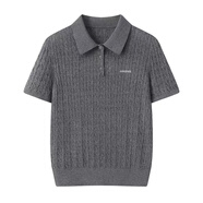 艾諾絲諾拉官方旗艦店2025春款短袖針織衫女POLO翻領(lǐng)麻花毛衣上衣 羽毛灰 XL