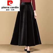 皮爾卡丹（pierre cardin）【促銷(xiāo)】金絲絨加絨加厚長(cháng)款半身裙女秋冬新款高腰顯瘦a字大擺裙 黑色【80裙長(cháng)】 春秋季 薄款 M 90-110斤