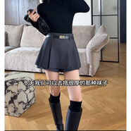褲裙2025新款女歐洲站2025秋冬款黑色高腰顯瘦毛呢A字裙褲短褲百 毛呢  深灰 S 建議80-95