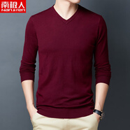 南極人（Nanjiren）中年薄款毛衣男士V領(lǐng)長(cháng)袖t恤針織衫潮牌春秋青年內搭羊毛衫線(xiàn)衣 820花紫紅 4XL 190185-200斤