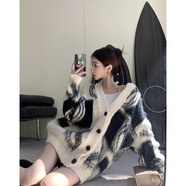 SZEL2025秋冬新款慵懶風(fēng)拼色v領(lǐng)毛衣開(kāi)衫外套女加厚中長(cháng)款針織衫上衣 圖片色慵懶大毛衣毛衣外套女秋冬針織毛衣慵懶風(fēng)藝術(shù)生 S