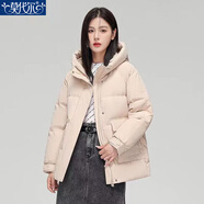 莫代爾2025新款冬裝韓版休閑寬松連帽棉服女短款修身顯瘦百搭棉衣外套女 米色 L