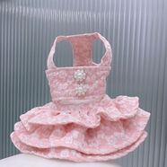 超小體寵物服裝辣妹連衣裙夏款吊帶假兩件蓬蓬裙露背狗衣服 粉紅色（不含帽子 L