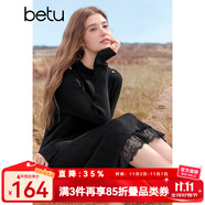 百圖（betu）女裝2025年秋季新款連衣裙拼色領(lǐng)口收腰長(zhǎng)袖連衣裙裙子女2509T96 黑色 L