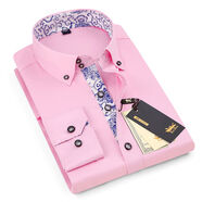 金盾秋季新款男士長(cháng)袖襯衫竹纖維免燙韓版修身商務(wù)百搭休閑襯衣潮 粉紅色3302竹纖維長(cháng)袖 M M38