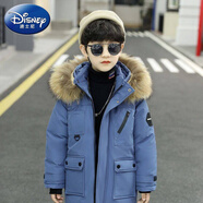 迪士尼（DISNEY）兒童加絨兒童長(cháng)款外套男孩秋冬季韓版男裝棉衣男童中大童羽絨棉服 六邊形棉衣加厚 藍色 160 建議身高150cm