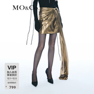 MO&Co.【NOIR系列】短裙重工燙金雪紡法式捏褶飄帶半身裙摩安珂 咖啡金色 M 165