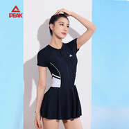 匹克泳衣女連體裙式遮肚顯瘦舒適速干休閑保守溫泉沙灘裙泳裝黑XXL