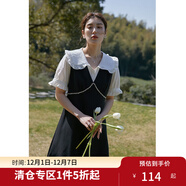 獨束大碼女裝法式甜美重工假兩件連衣裙夏季新款顯瘦裙子22DS2314 靜謐黑 M