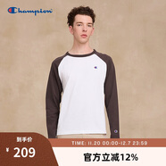 Champion冠軍長(cháng)袖T恤男新款刺繡插肩袖打底衫女撞色基礎 白拼咖色 XL